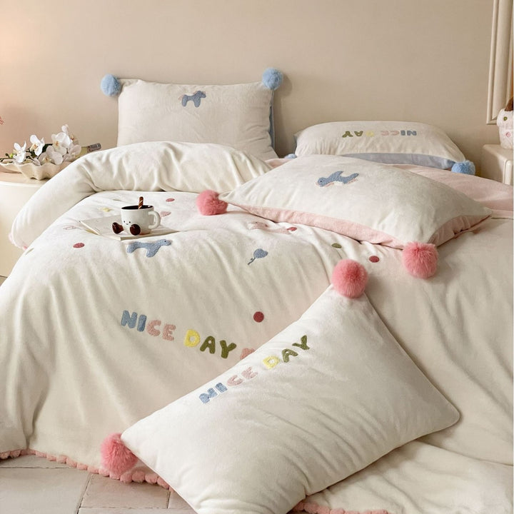 Milk fiber bedding set with cartoon motif, 4-piece