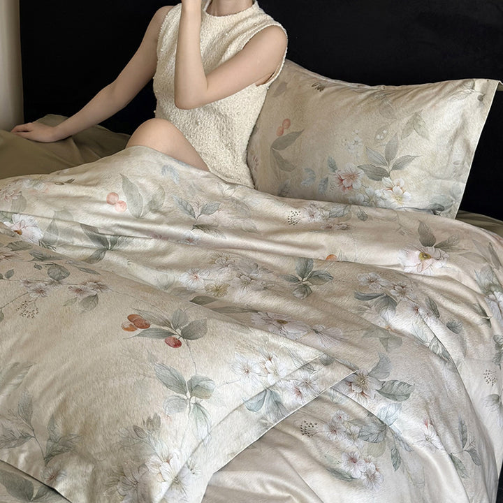 Lyocell bedding set, 3–4 pieces, floral pattern