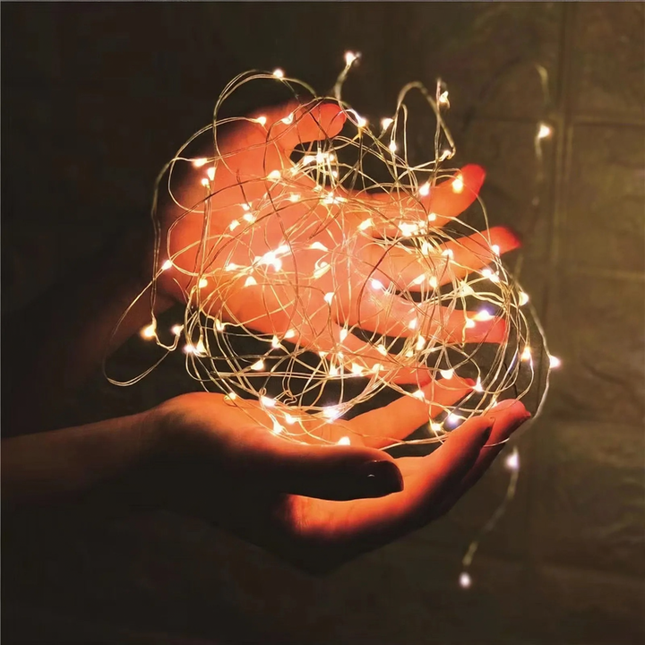 Compact LED copper wire string lights for floral decorations
