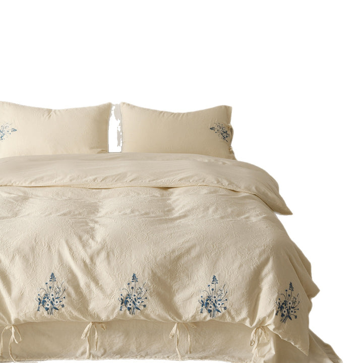 Cotton bedding set, seersucker, embroidered