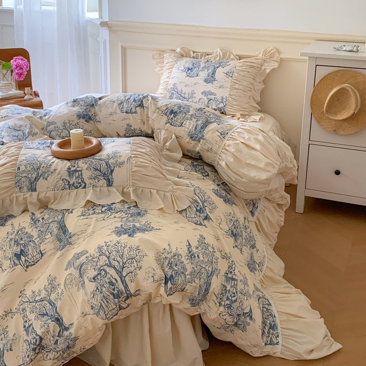 Romantic cotton bedding set with ruffles