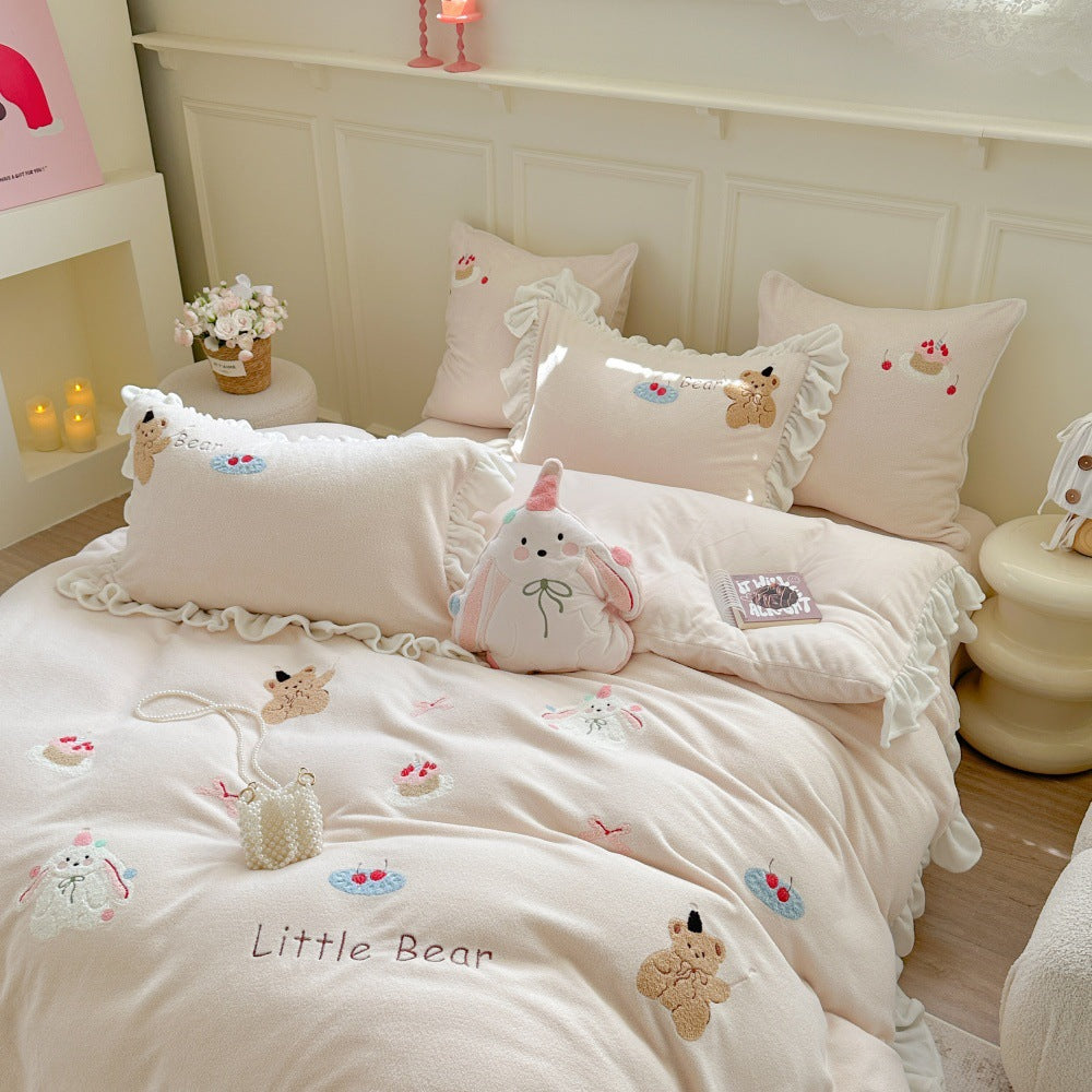Playful children's bedding set, milk fiber fleece, soft