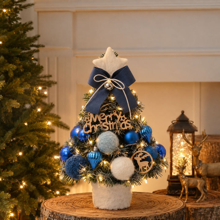 Mini Christmas tree for the table, PVC, flocked, with lighting