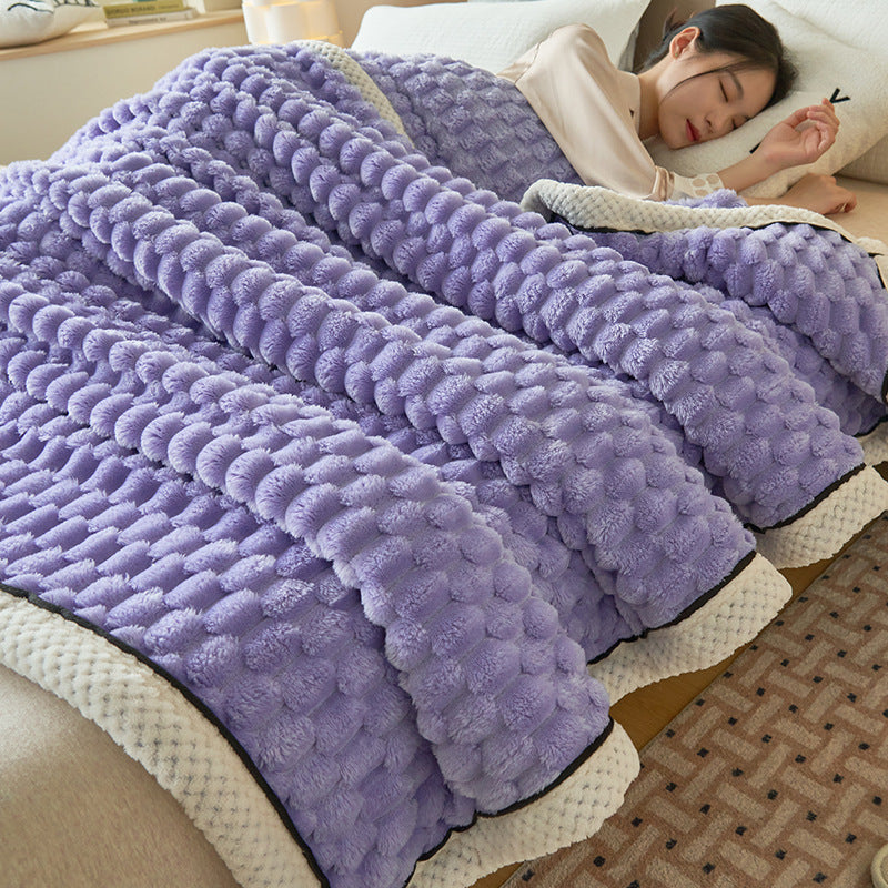 Soft coral fleece blanket with lamb fleece look