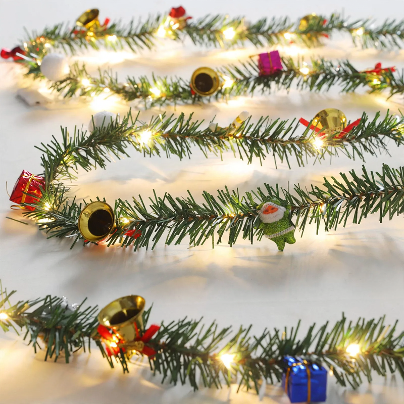 Christmas garlands and wreaths with lighting