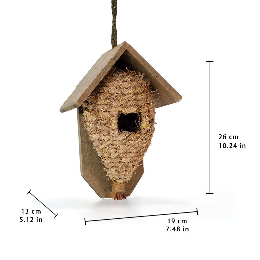 Wall-Birdhouse made of Wood and Grass