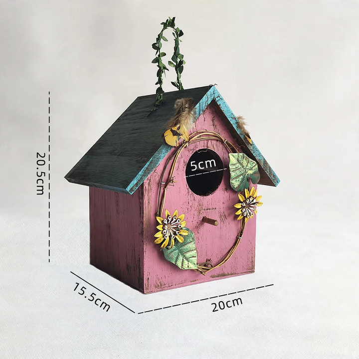 Pine wood birdhouse for wall mounting