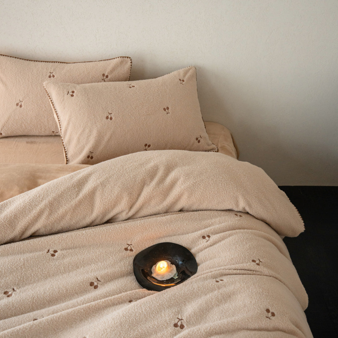 Milk fiber fleece bedding set, embroidered, for winter