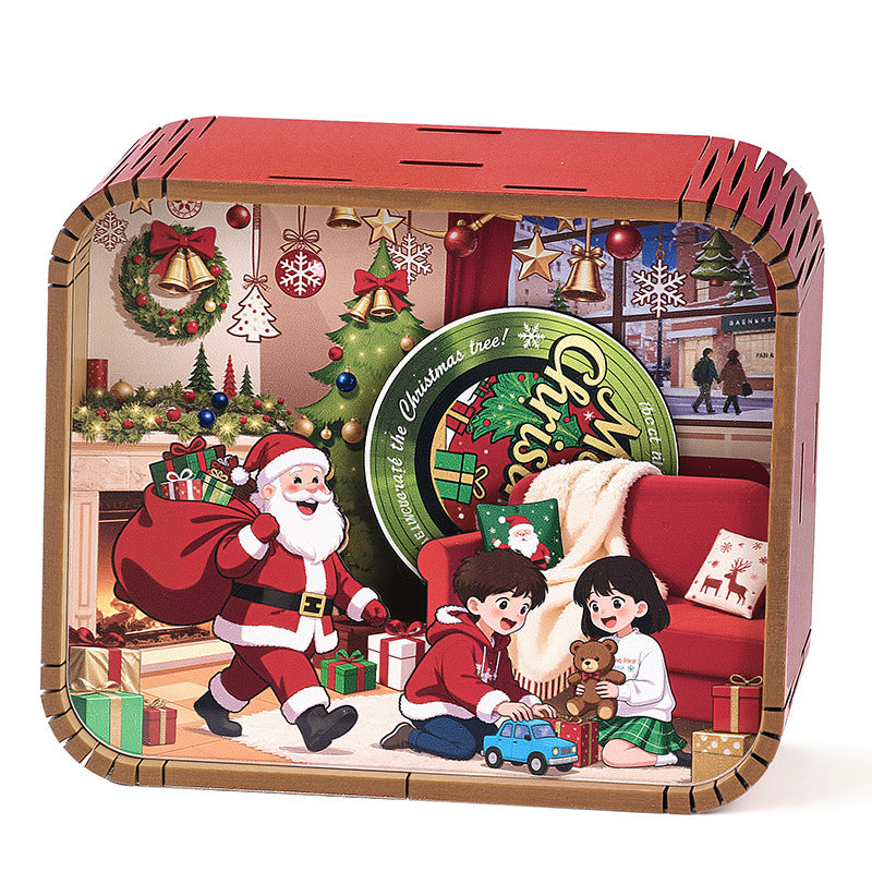 Decorative wooden music box with Christmas motif