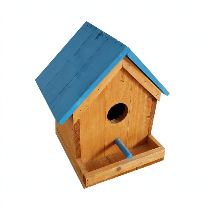 Wooden bird feeder house for hanging