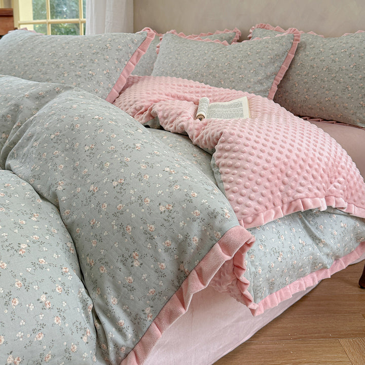 Cotton bedding set, double layer, with fleece inner side