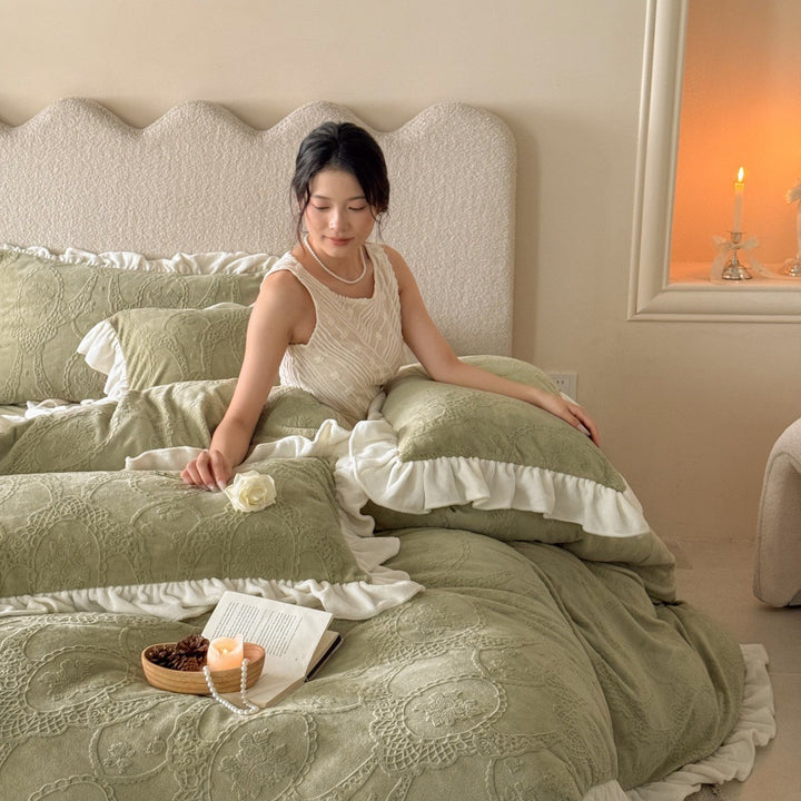 Milk fiber fleece bedding set, floral, 4-piece