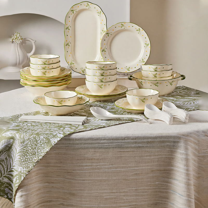 Porcelain Dinnerware Set with Gold Rim, Luxury Design