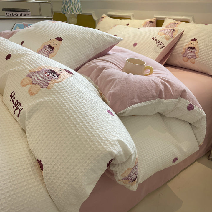 Cotton bedding set, waffle pique look, printed