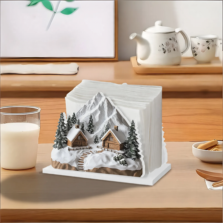 Decorative napkin holder in cabin winter design