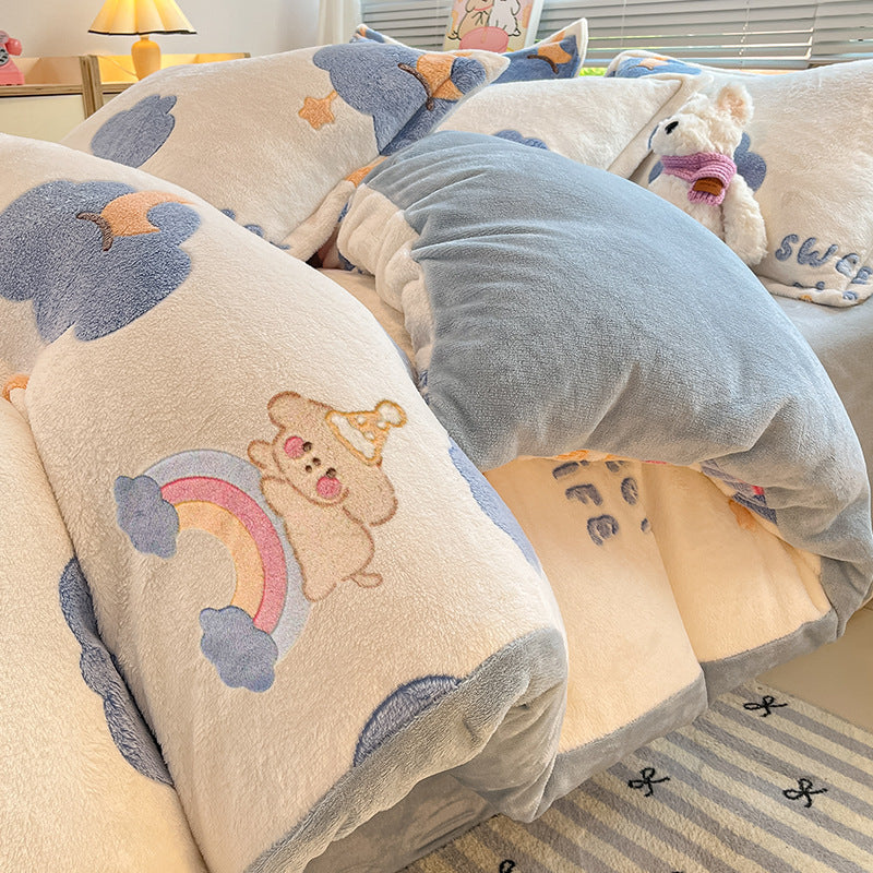 Winter bedding set made of milk fiber fleece, warm and soft