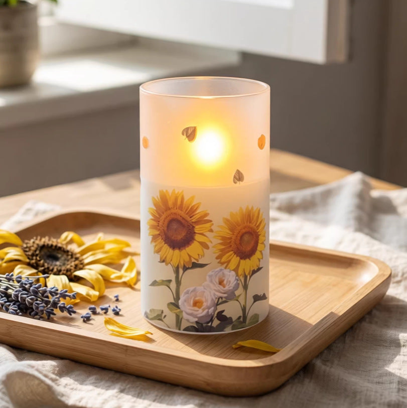 LED Candle Set with Sunflower Design