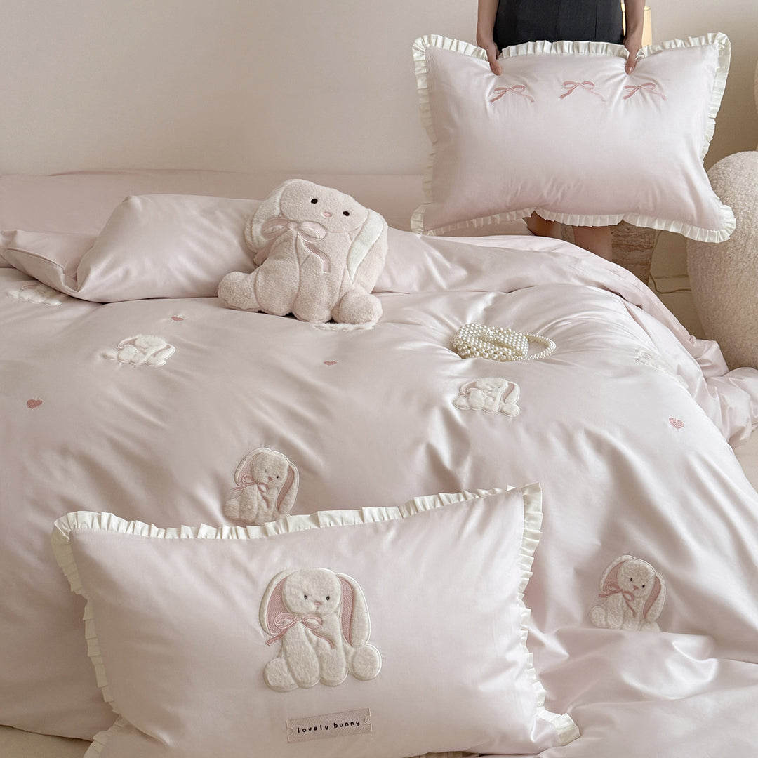 Cotton bedding set, 4-piece, rabbit motif