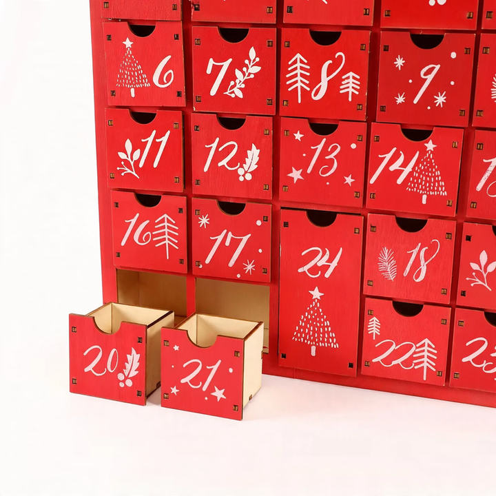 Wooden Christmas Advent Calendar, 24 Compartments