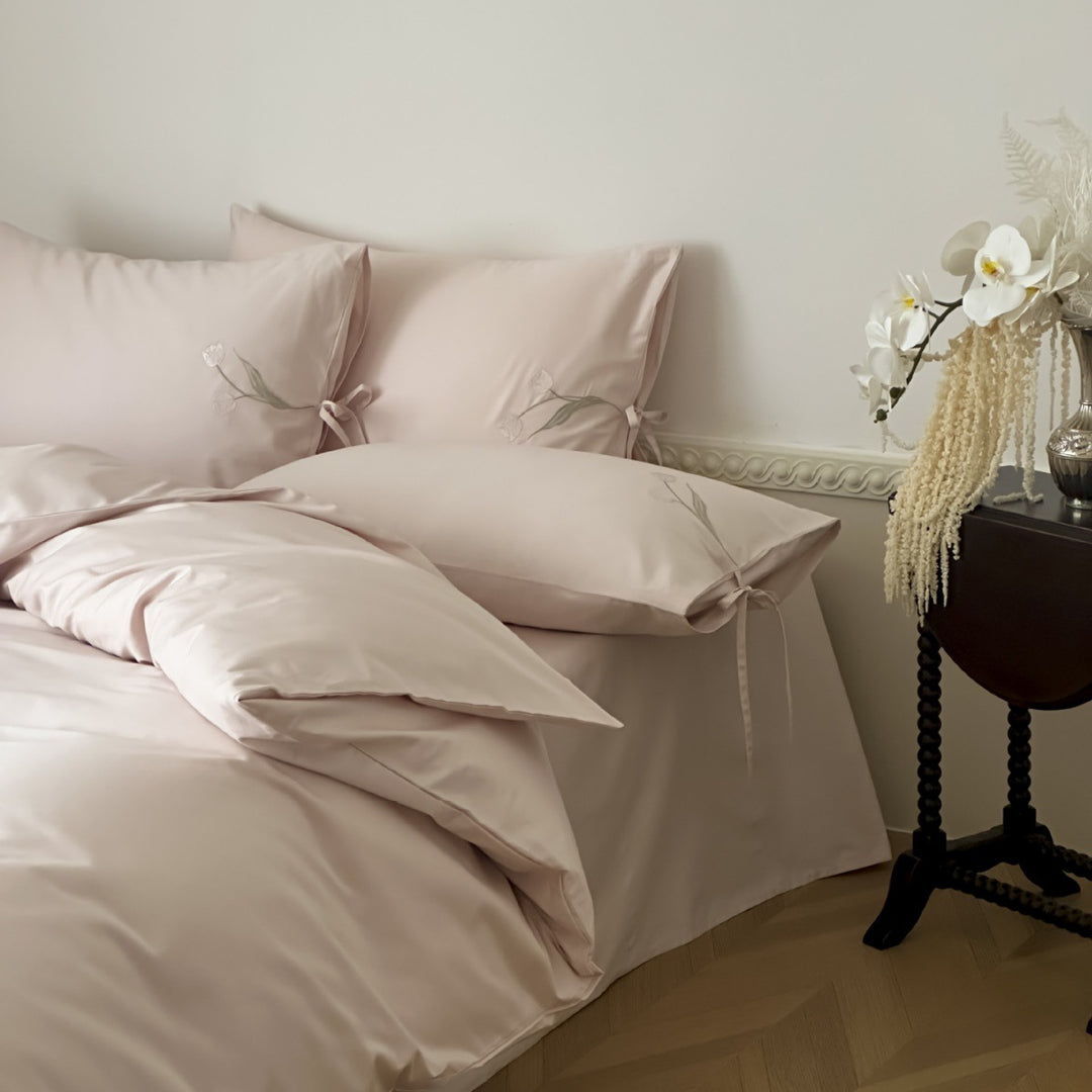 Cotton bedding set, 4-piece, embroidered