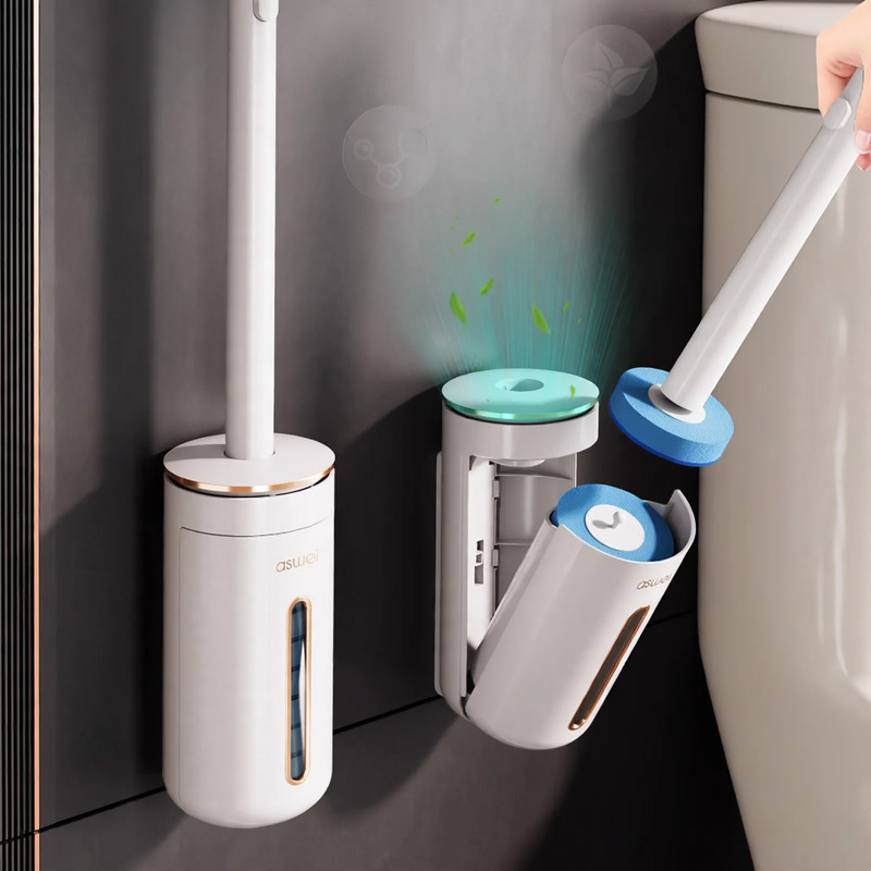 Toilet brush with interchangeable brush heads