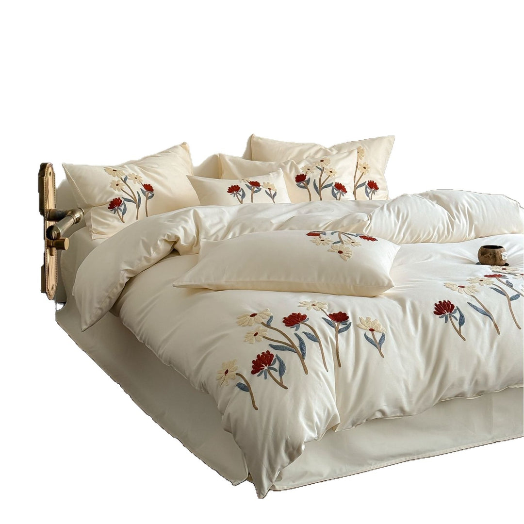 Cotton bedding set, embroidered, brushed, 4-piece