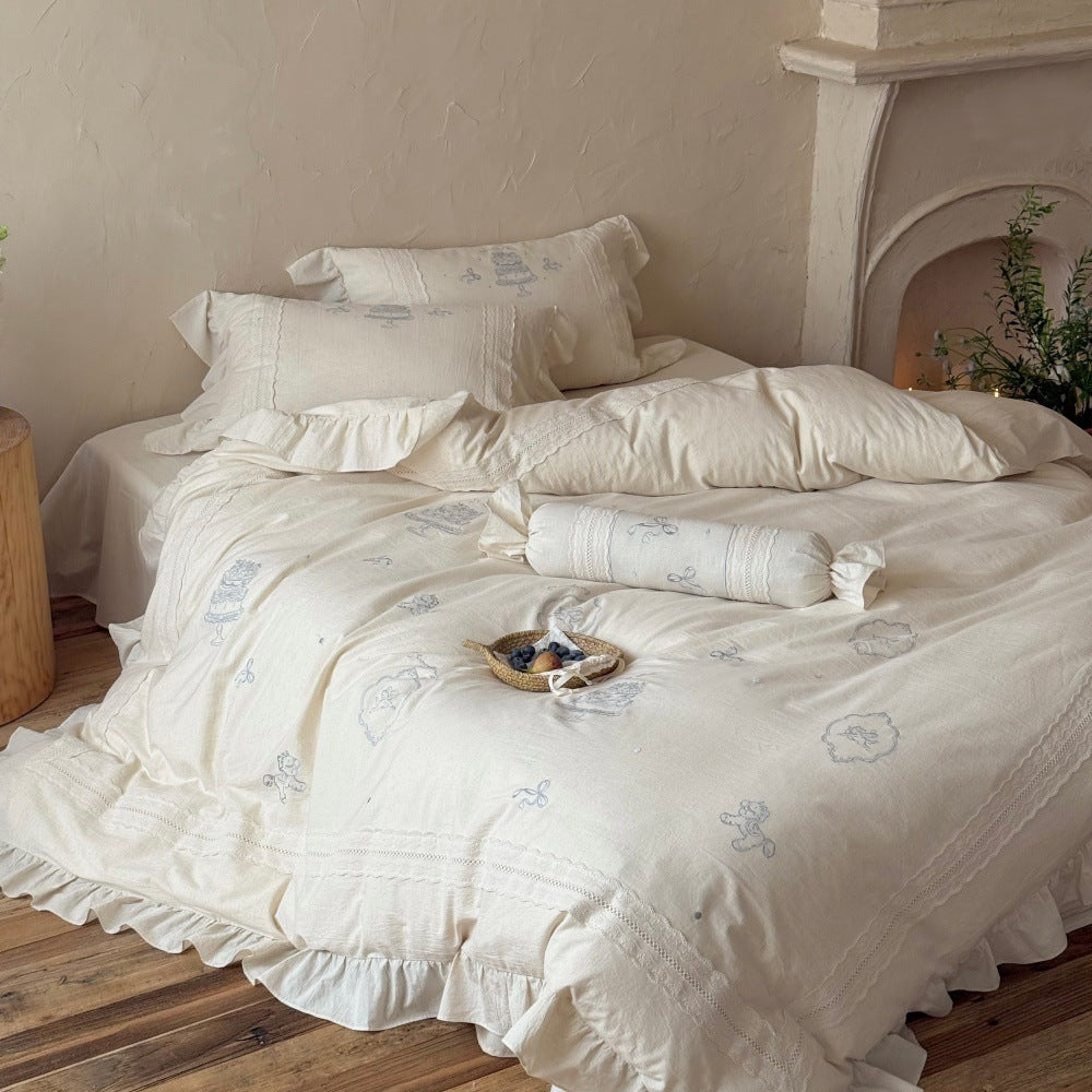 4-piece bedding set made of cotton-linen blend