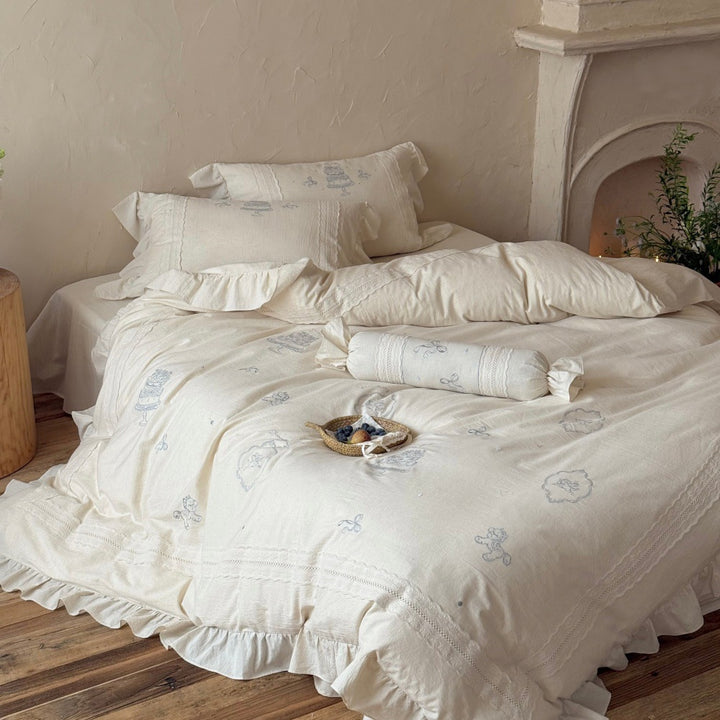4-piece bedding set made of cotton-linen blend