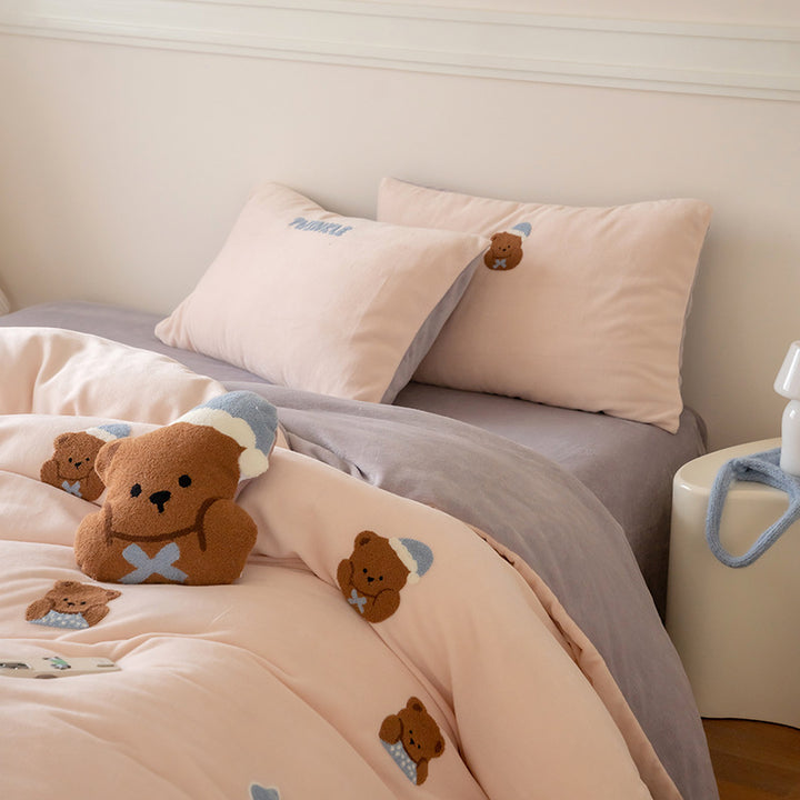 Cartoon-milk fiber bedding set, 4-piece, warming