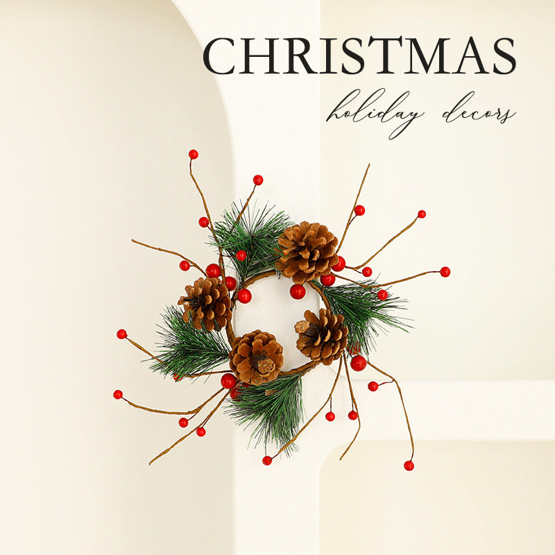 Christmas wreath with berries and pine needles