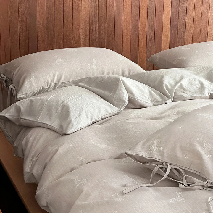 Cotton-linen bedding set, jacquard, with tie bands