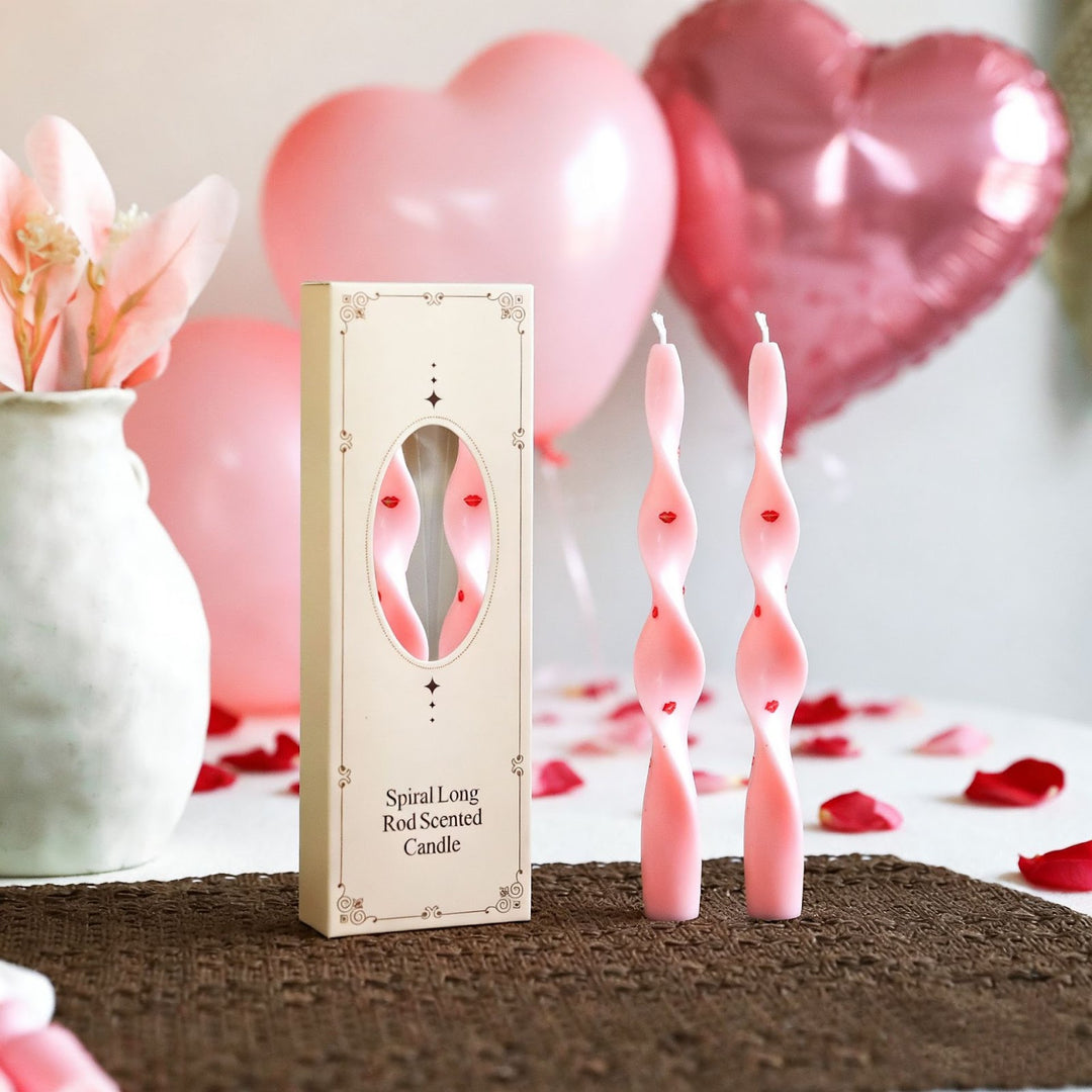 Spiral-shaped scented candle with decorative stickers