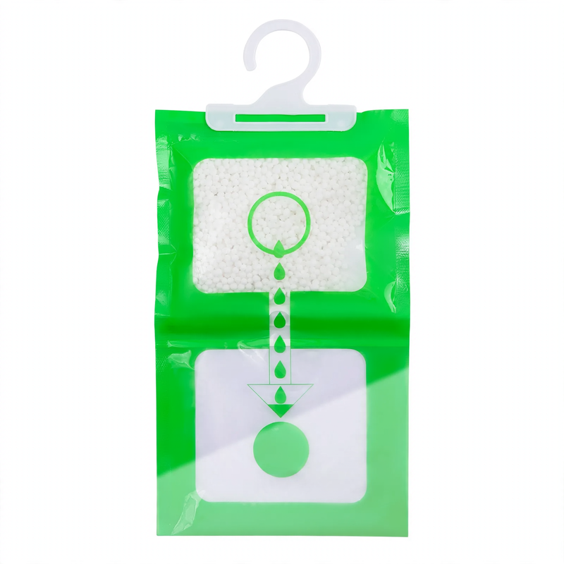 Hanging dehumidifier bag with calcium chloride