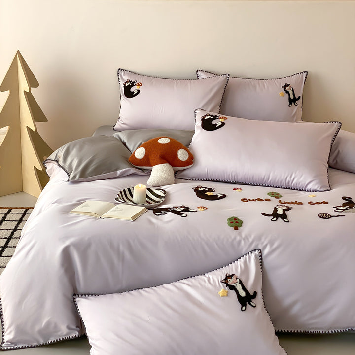 Cotton bedding set with towel embroidery, 4-piece