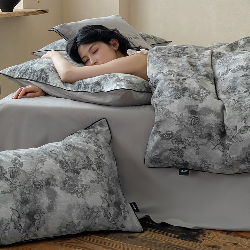 Cotton bedding set, 4-piece, with jacquard weaving