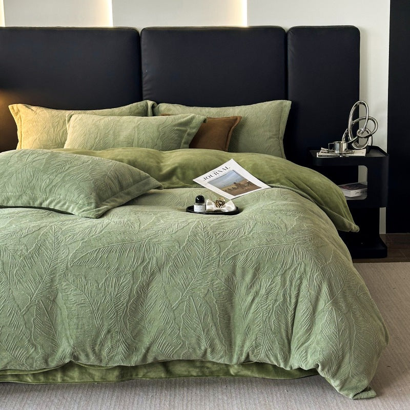 Milk fiber bedding set, 3D embossing, winter