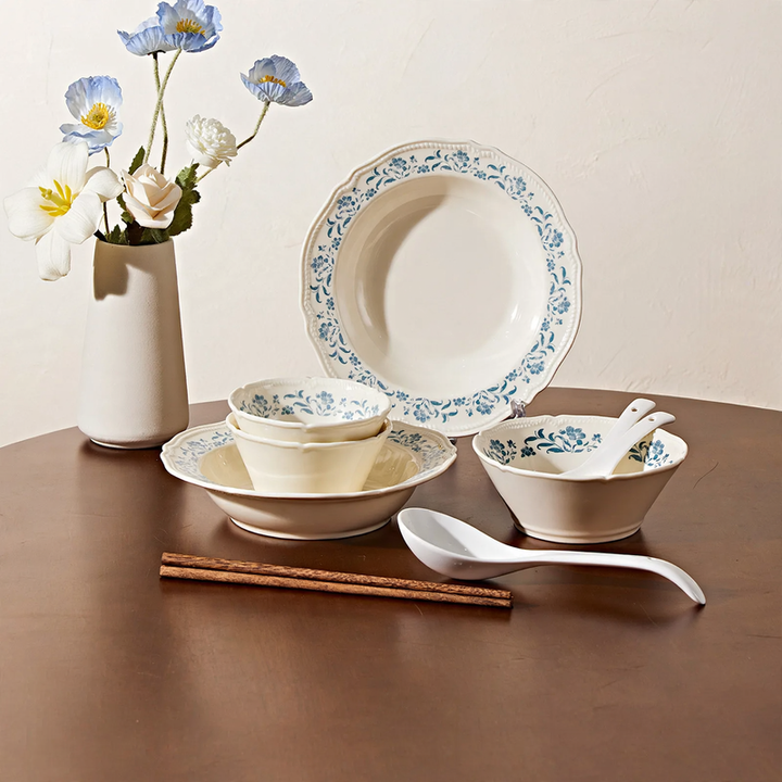 Ceramic dish set, floral pattern, Japanese style