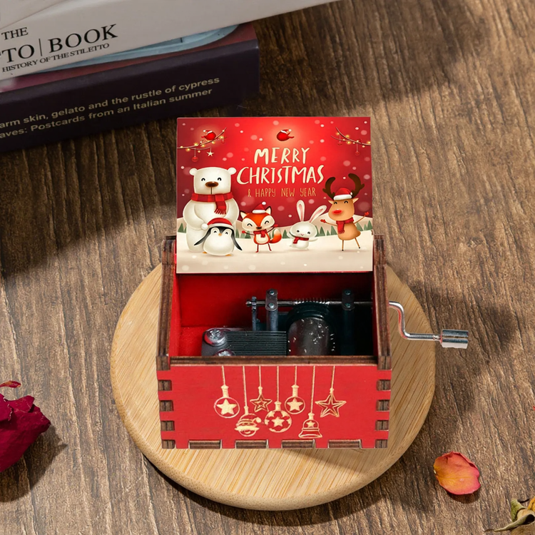 Decorative wooden music box with Christmas motifs