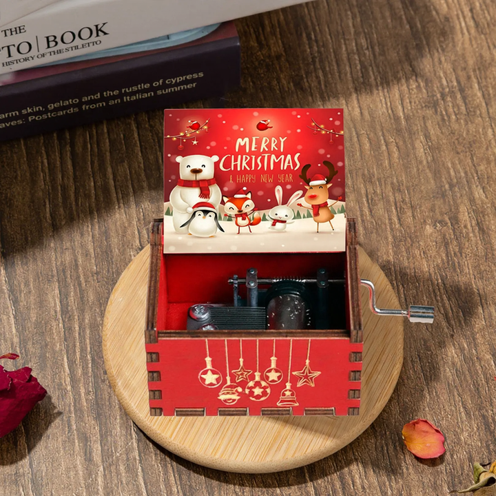 Decorative wooden music box with Christmas motifs