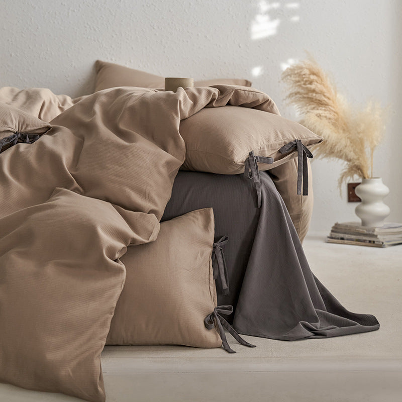 Cotton bedding set, 4-piece, with ties