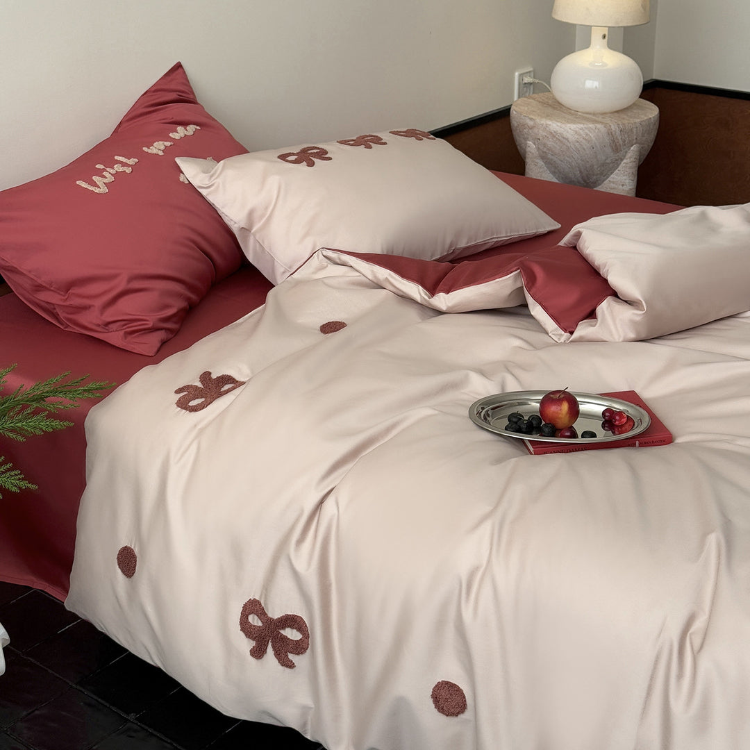 Cotton bedding set with embroidery, 100 thread count