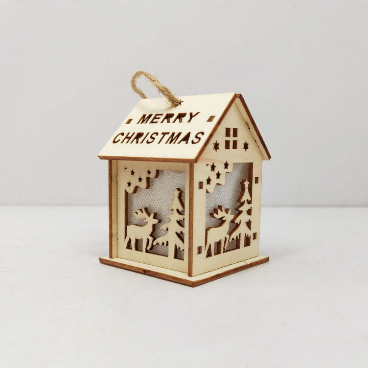 Handcrafted Christmas wooden house as decoration