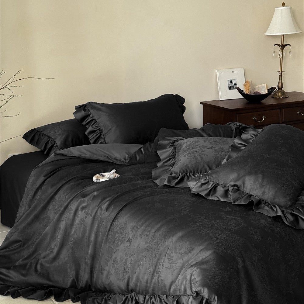 French cotton bedding set with lace, long-staple cotton