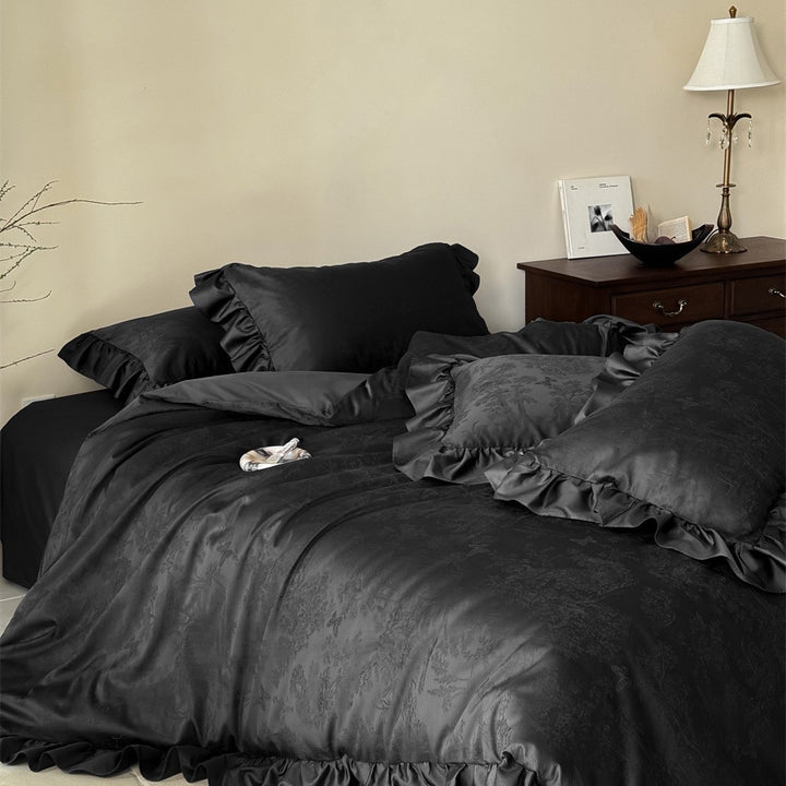 French cotton bedding set with lace, long-staple cotton