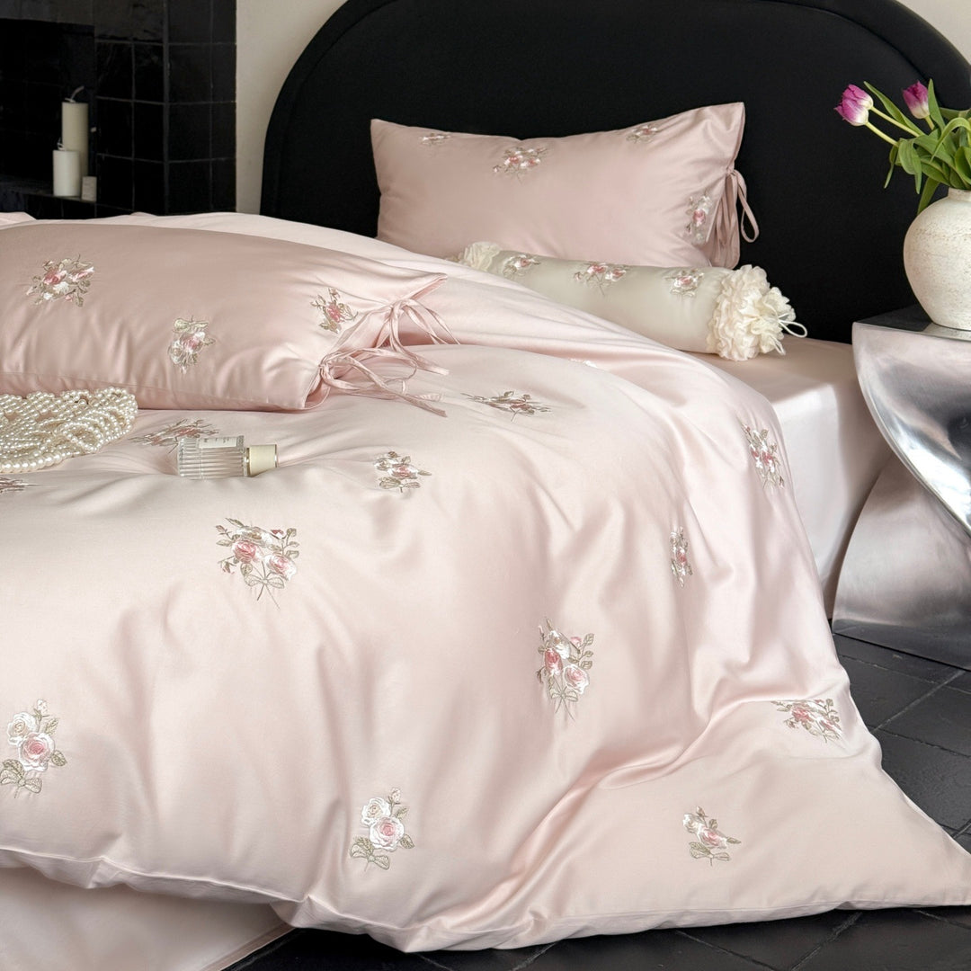 Cotton bedding set, 100, rose design, 4-piece