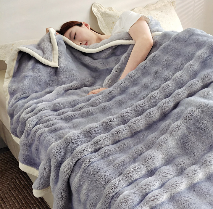Fluffy milk fiber fleece throw blanket, extra thick