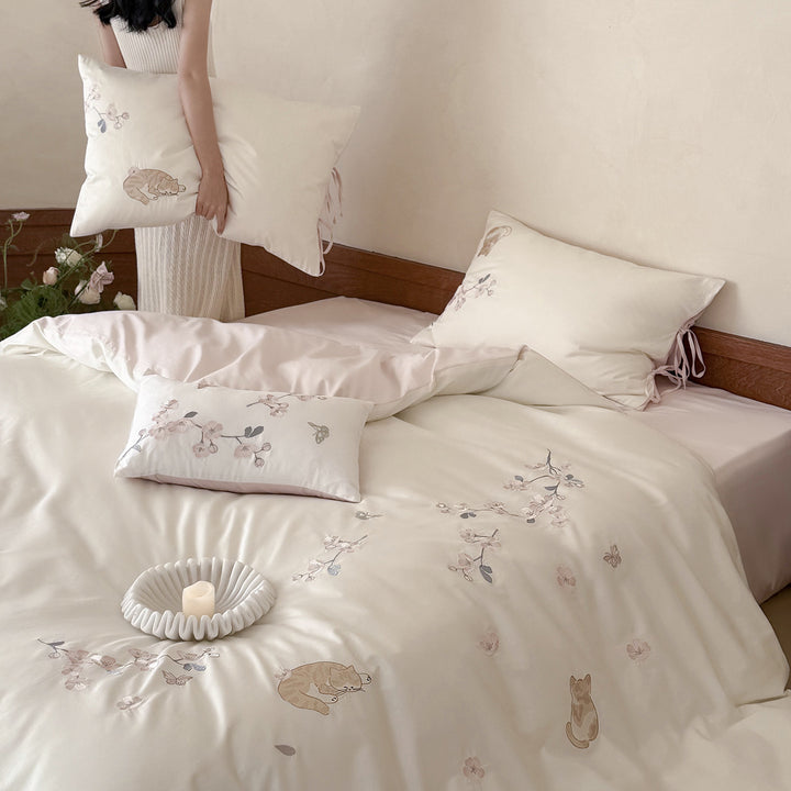 Cotton bedding set, 100s satin, embroidered