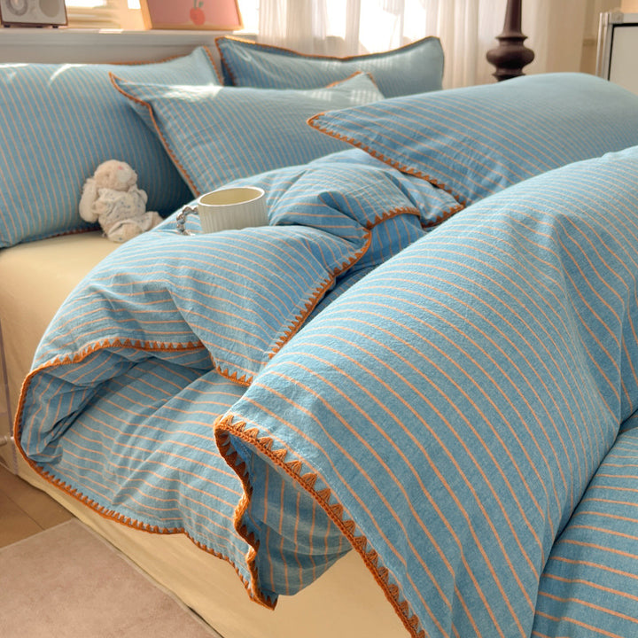 Bedding set made from washable cotton, striped