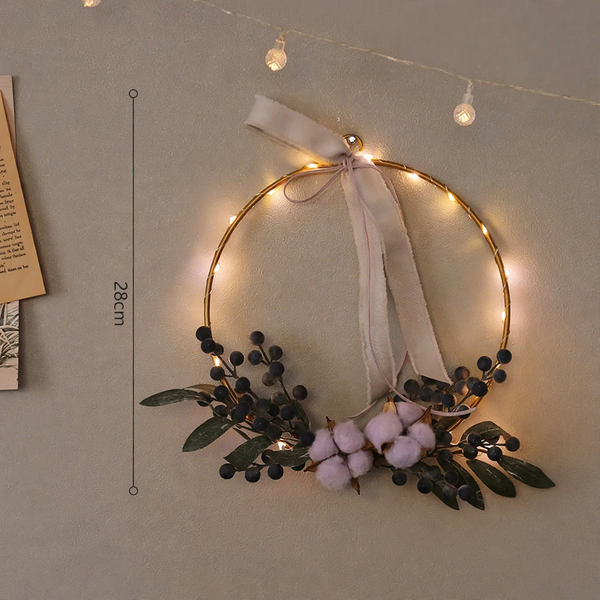 Illuminated Christmas wreath with LED string lights