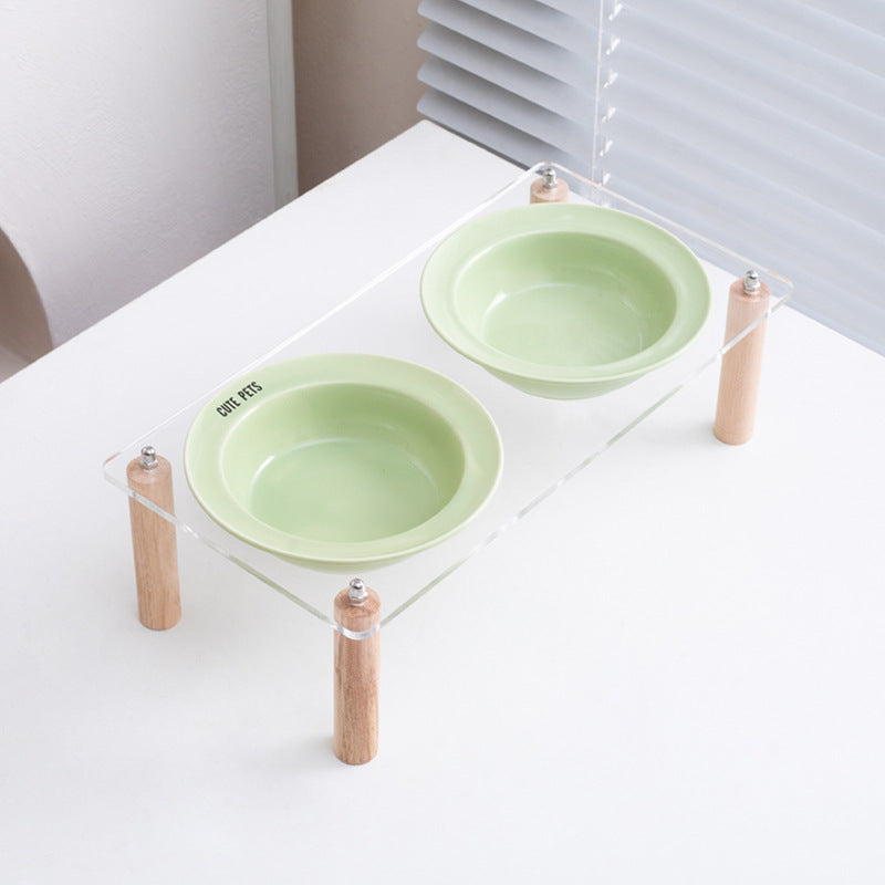 Ceramic double bowl with elevated stand